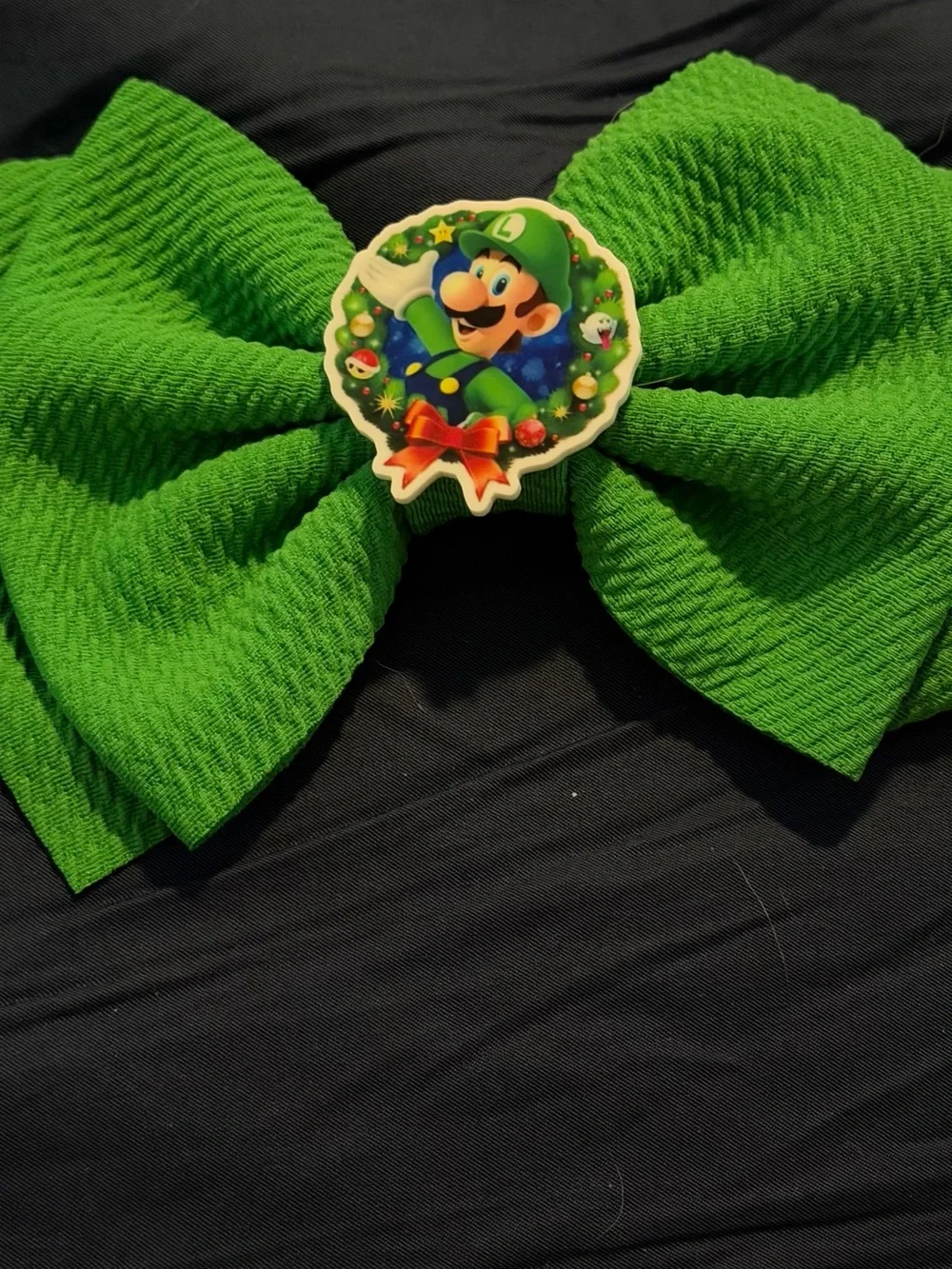 Green Bow Hair Clip with Luigi Character Accent